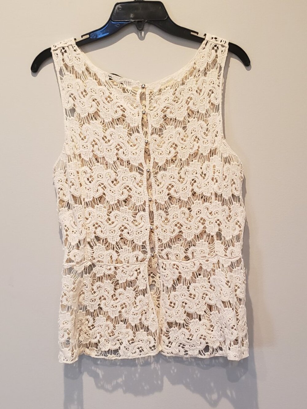 Style Tree Peplum Crochet Cream Sleeveless Top